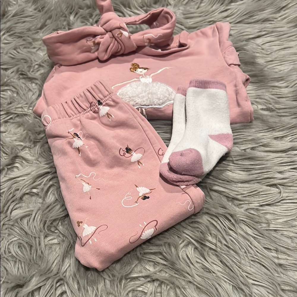 Pink Outfit with Ballerinas Head band and Socks